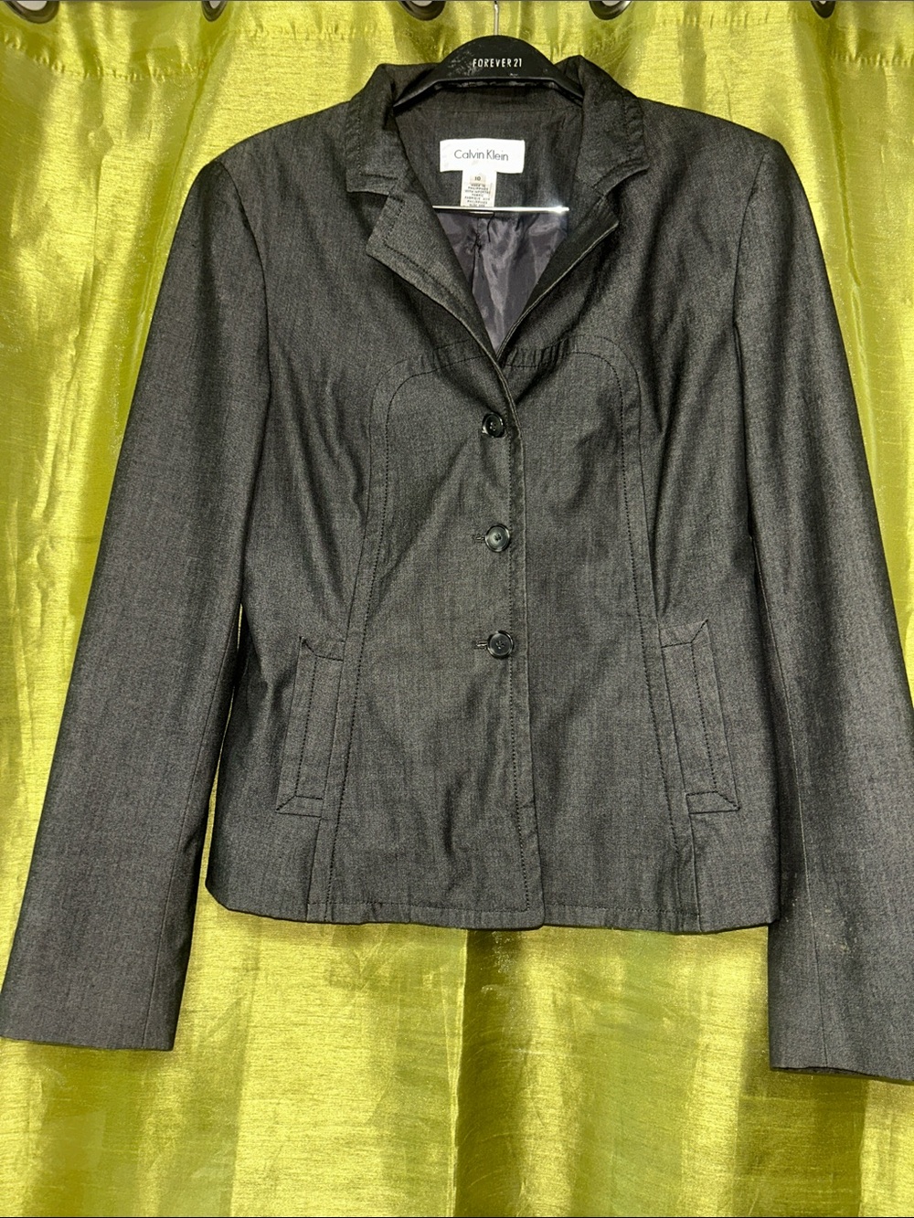 Calvin Klein Women's Dark Gray Fitted Blazer Jacket 08-28-6
